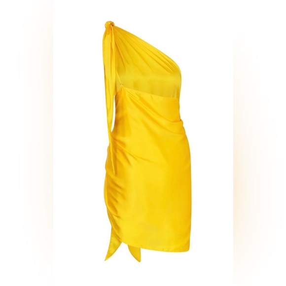 NWT Baobab Marea Luz Yellow One-Shoulder Side-Tie Mini Dress - Sz. L - Picture 3 of 12
